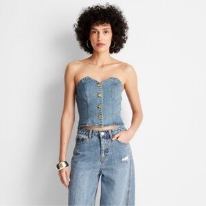 NWT Button-Front Denim Corset - Future Collective w/Jenee Naylor Blue Medium
